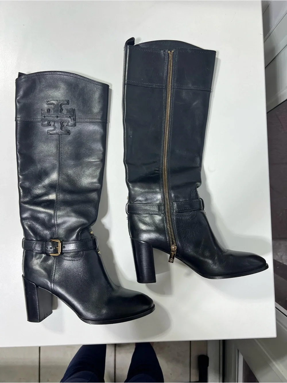 Tory Burch Black Leather Turnlock Riding Over-the-Knee Boots